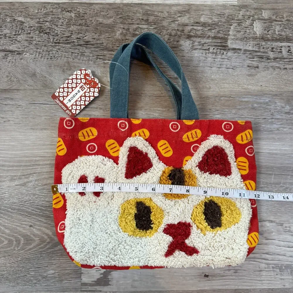 NWT Pokomoko Manekineko Lucky Cat Punch Needle Tote Bag Japanese Shanti